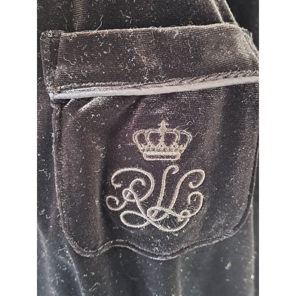 Lauren Ralph Lauren Black Velvet Button-Front Pajama Top XL Embroidered Pockets - Picture 2 of 12